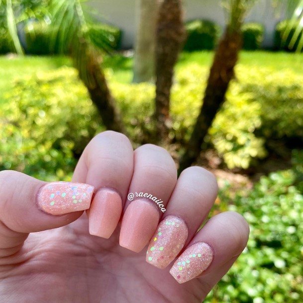 Peach With Glitter Womens Feminine Peach With Glitter Nails