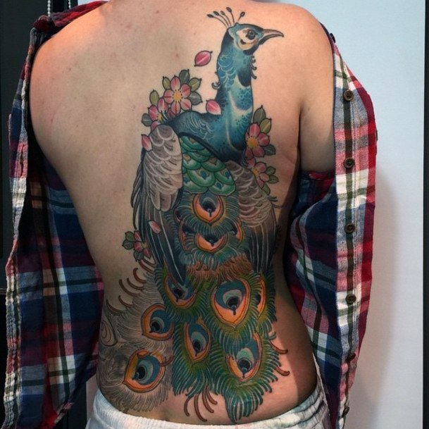 Peacock Bird Tattoo Womens Back