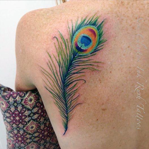 Peacock Feather Tattoo Womens Back