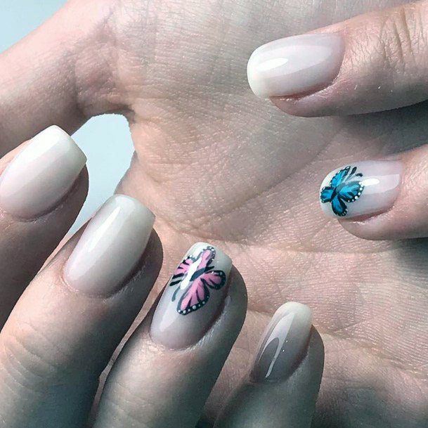 Pearl Hued Nails And Butterfly Art Women