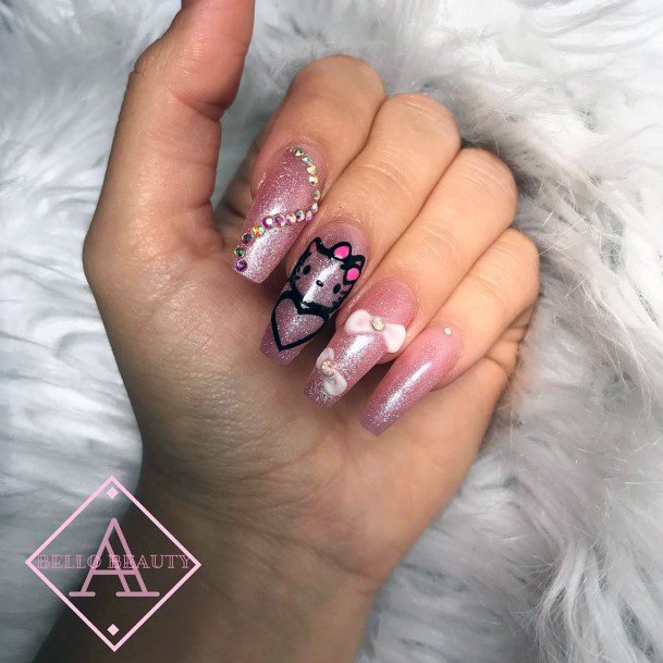 Pearl Pink Hello Kitty Nails