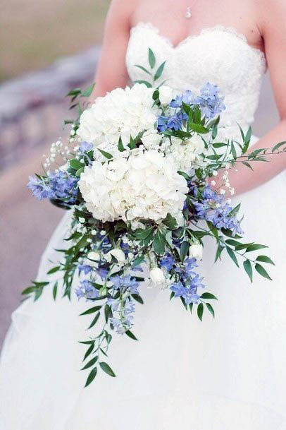 Pearl White And Powdery Blue August Flowers Wedding