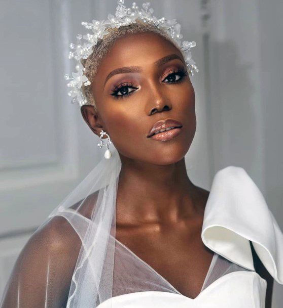 Pearly White Wedding Hairstyle For Black Women