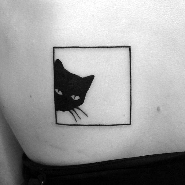Peeping Black Cat Tattoo Womens Back