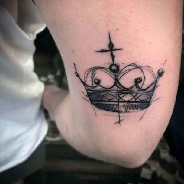 Pencil Drawing Black Crown Tattoo Womens Arm