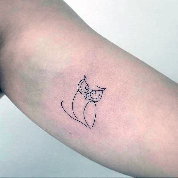 Pencil Owl Outline Tattoo For Women On Arms
