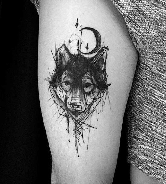 Pencil Tattoo Of Wolf Womens Arms