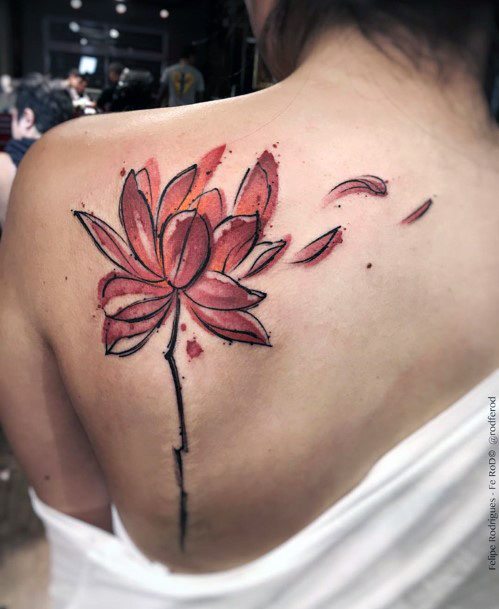 Petals And Lotus Tattoo Womens Back