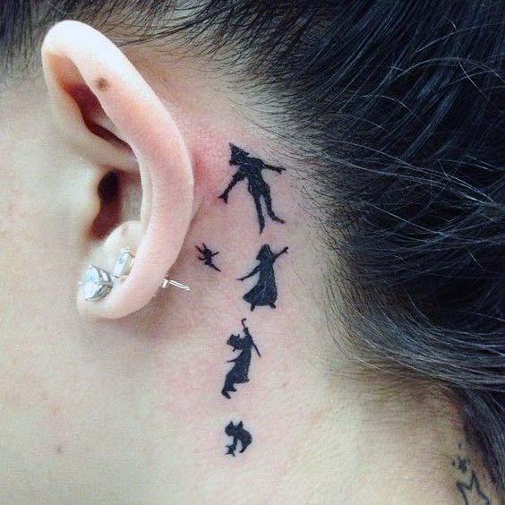 Peter Pan Behind The Ear Tattoo For Women