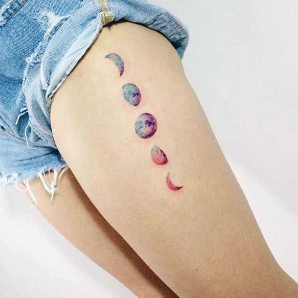 Phases Of The Moon Thigh Tattoo