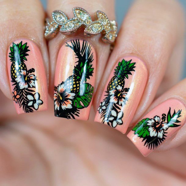 Pineapple And Flower Onpeach Tropical Nails Women