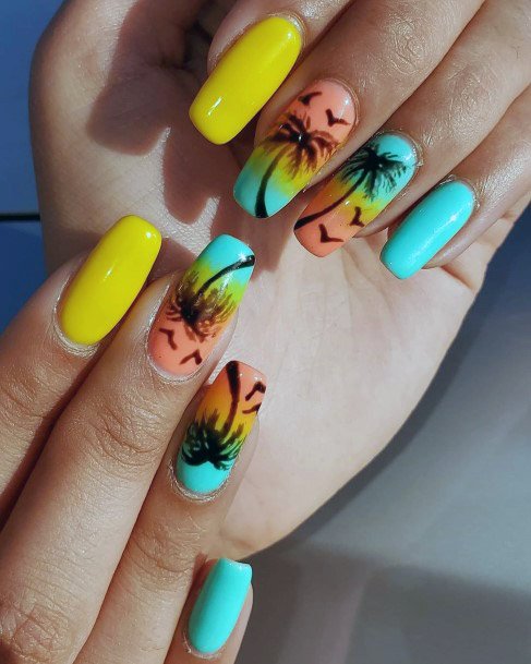 Pineapple Yellow Tropical Nails Women