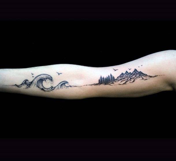 Pines Hills And Wave Tattoo Womens Sleeve Art