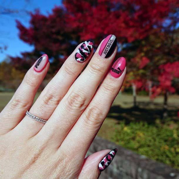 Pink And Black Sport Nails For Women