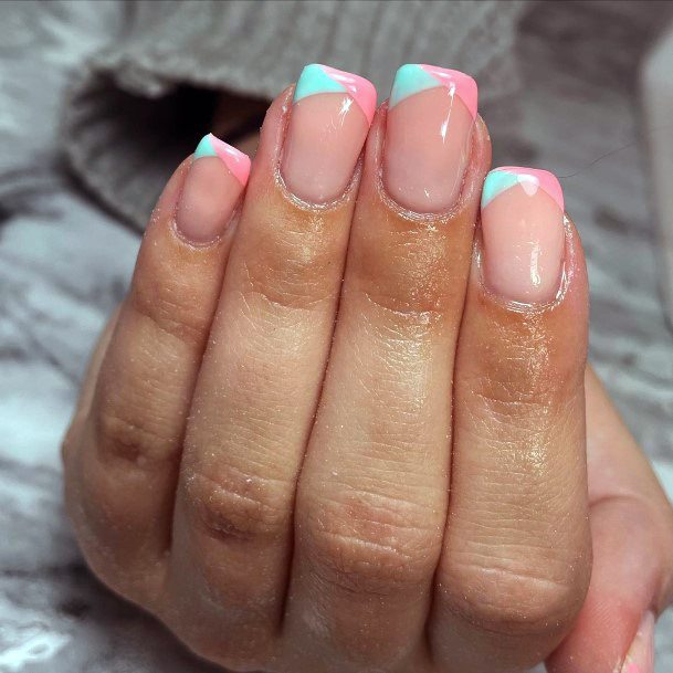 Pink And Blue Nail For Ladies