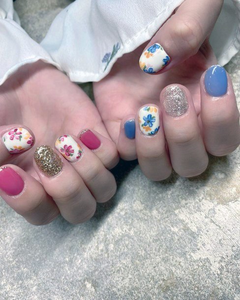 Pink And Blue Spring Nails Women