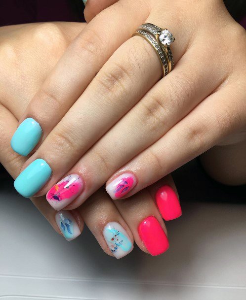 Pink And Blue Womens Nail Designs