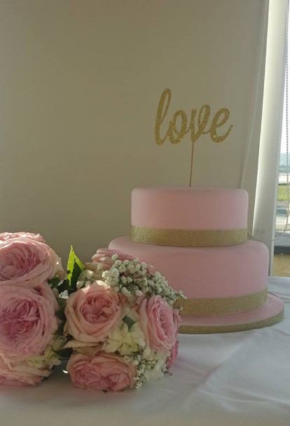 Pink And Gold Wedding Cake With Love Cake Topper Selinas Cakes