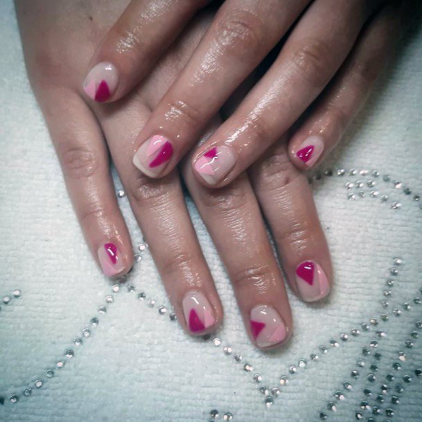 Pink And Magenta Angled Design On Nails