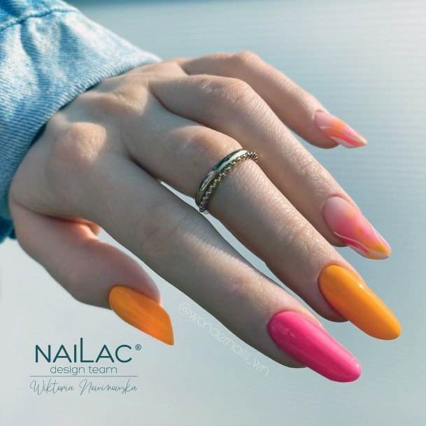 Pink And Orange Girls Nail Ideas