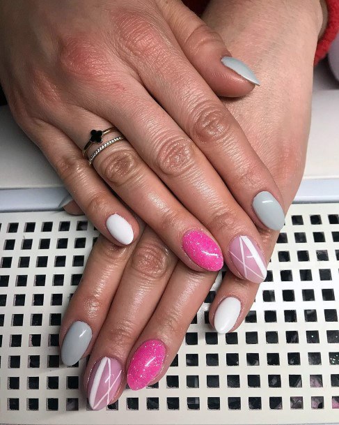Pink And White Almond Nails For Women