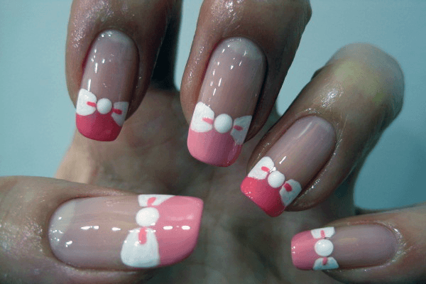 Pink And White Bow Nail Art Ideas For Women