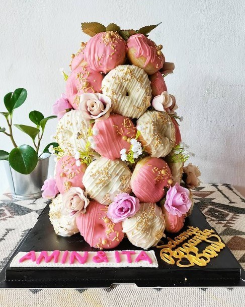 Pink And White Mountain Donut Wedding Cake
