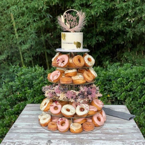 Pink And Whitish Donut Wedding Cake