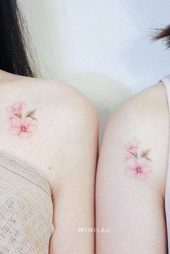 Pink Blossoms Womens Best Friend Tattoo Shoulder