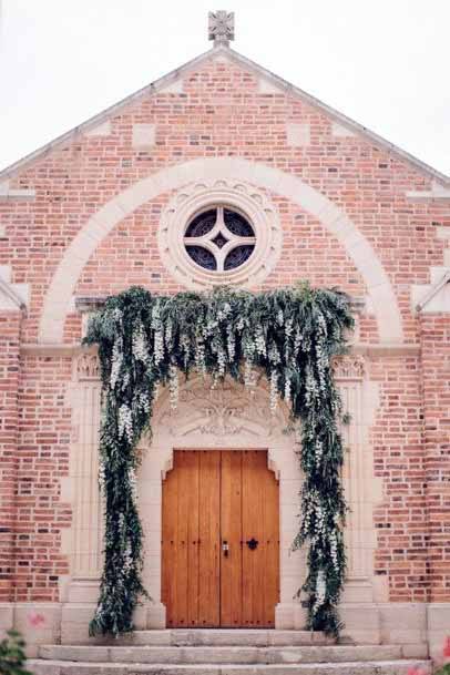 Pink Bricked Church Wedding Decorations