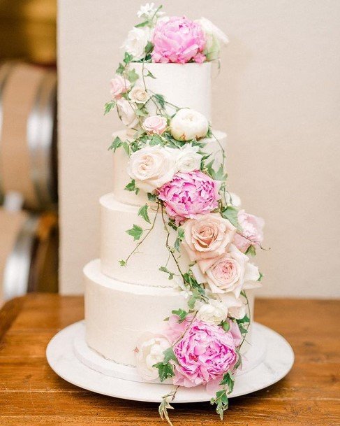 Pink Cream Roses Beautiful White Wedding Cakes