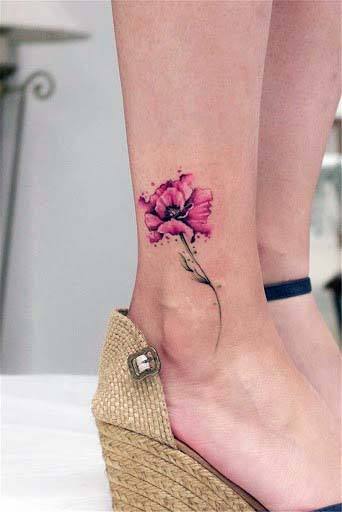 Pink Flower Tattoo Womens Ankle