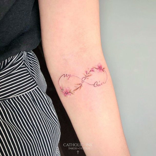 Pink Flowers Infinity Tattoo Arms Inner