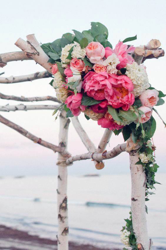 Pink Flowers Wedding Arch Waterbody