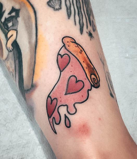 Pink Heart Thigh Female Cool Pizza Tattoo Ideas