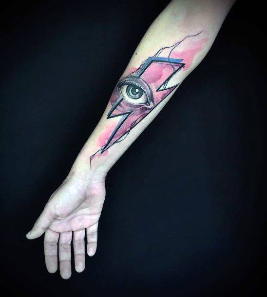 Pink Lightening Tattoo Womens Hands Eyes