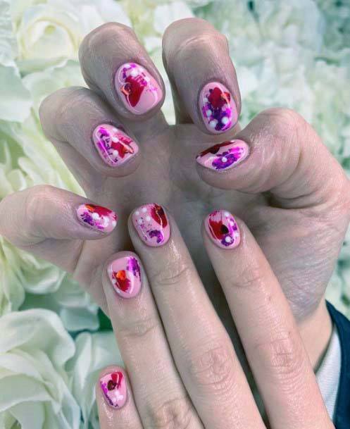 Pink Nails With Red Designs For Women