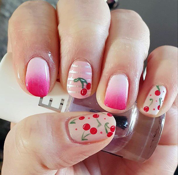 Pink Ombre Cherry Nails Women