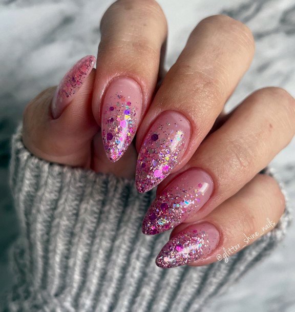 Pink Ombre With Glitter Female Nail Designs