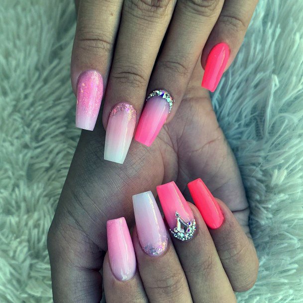 Pink Ombre With Glitter Nail For Ladies