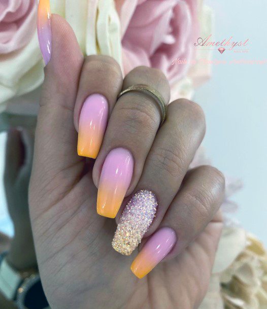 Pink Ombre With Glitter Nails Feminine Ideas
