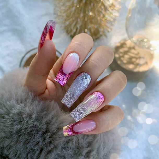 Pink Ombre With Glitter Womens Feminine Pink Ombre With Glitter Nails