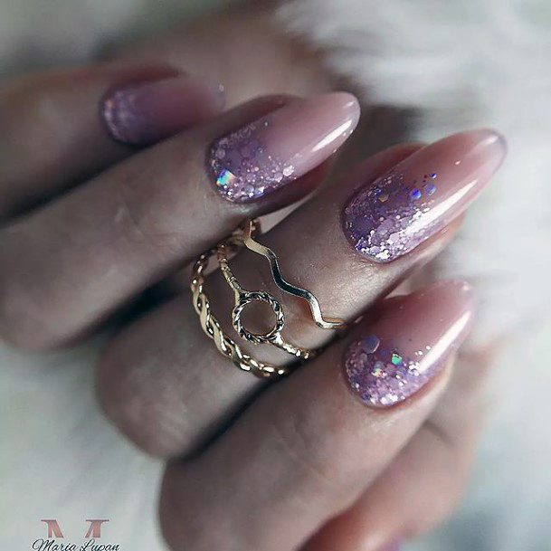 Pink Ombre With Glitter Womens Nail Designs