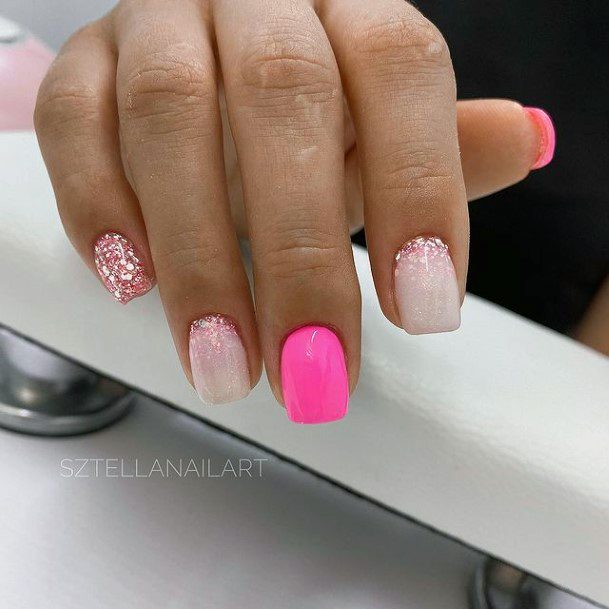Pink Ombre With Glitter Womens Nails