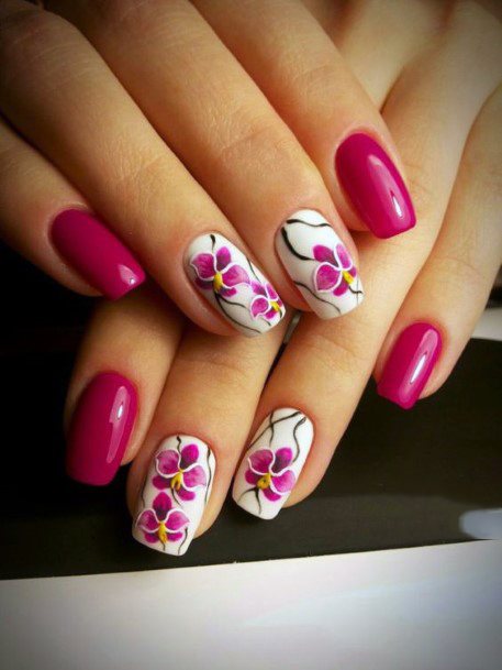 Pink Orchid Blossoms Nail Design