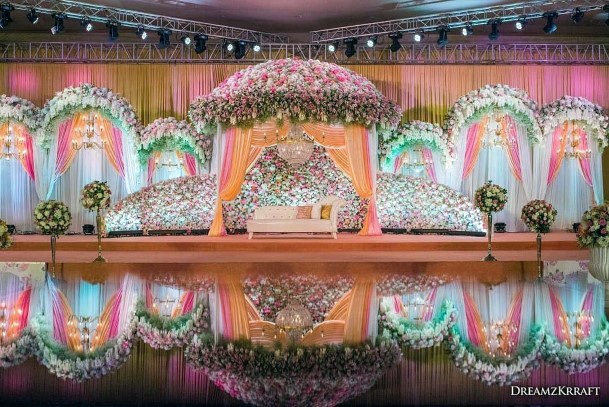 Pink Rose Covered Wedding Stage Decorations