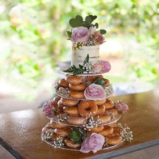 Pink Roses And Donuts Wedding Cake