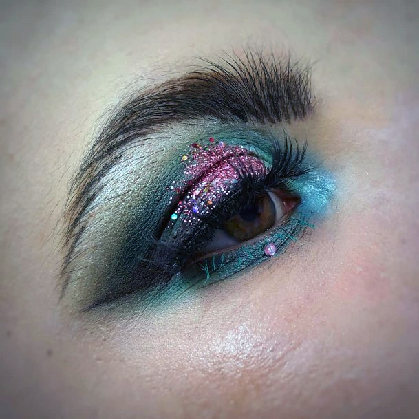 Pink Sparkles And Green Eyeshadow Women