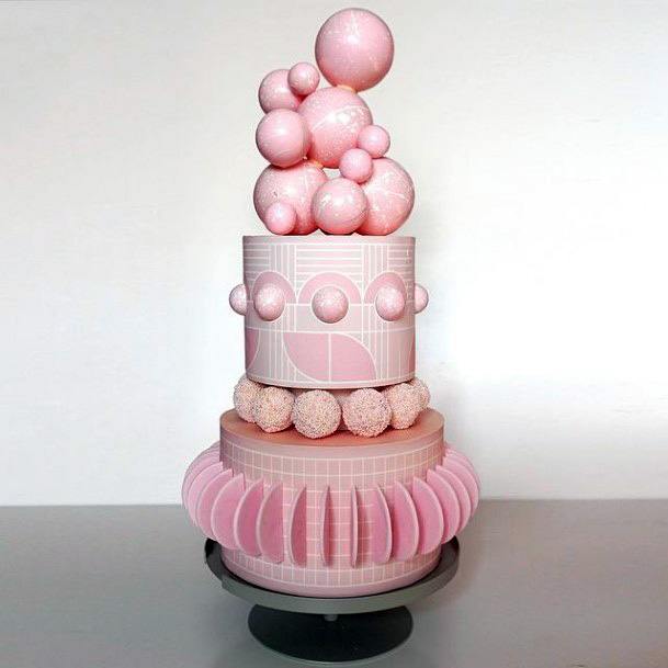 Pink Spheres And Shapes Decor Unique Wedding Cake