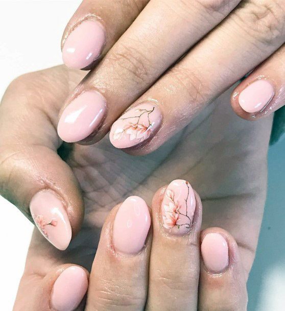 Pink Spring Flowers On Nails Women